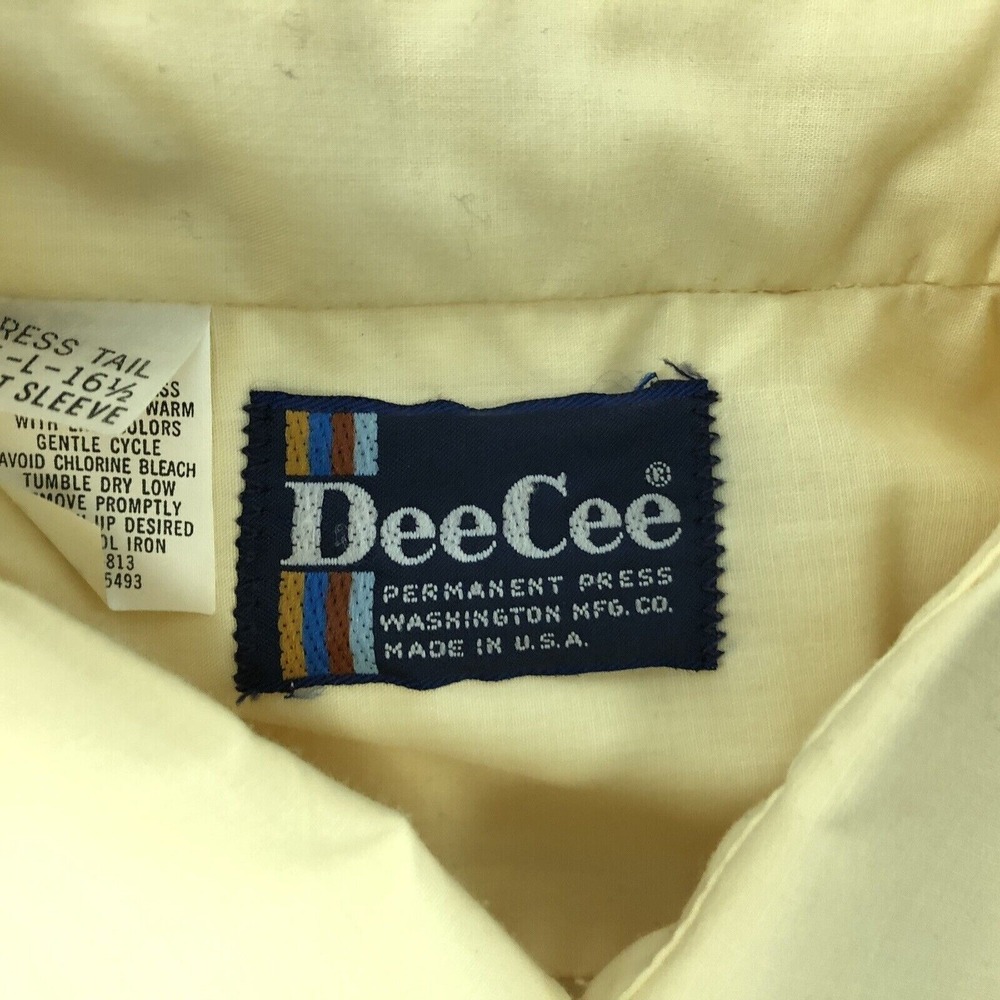Dee Cee Men's Button Front Shirt Size 16-L-16.5 Yellow Dress Tail Perm Press - Picture 6 of 7